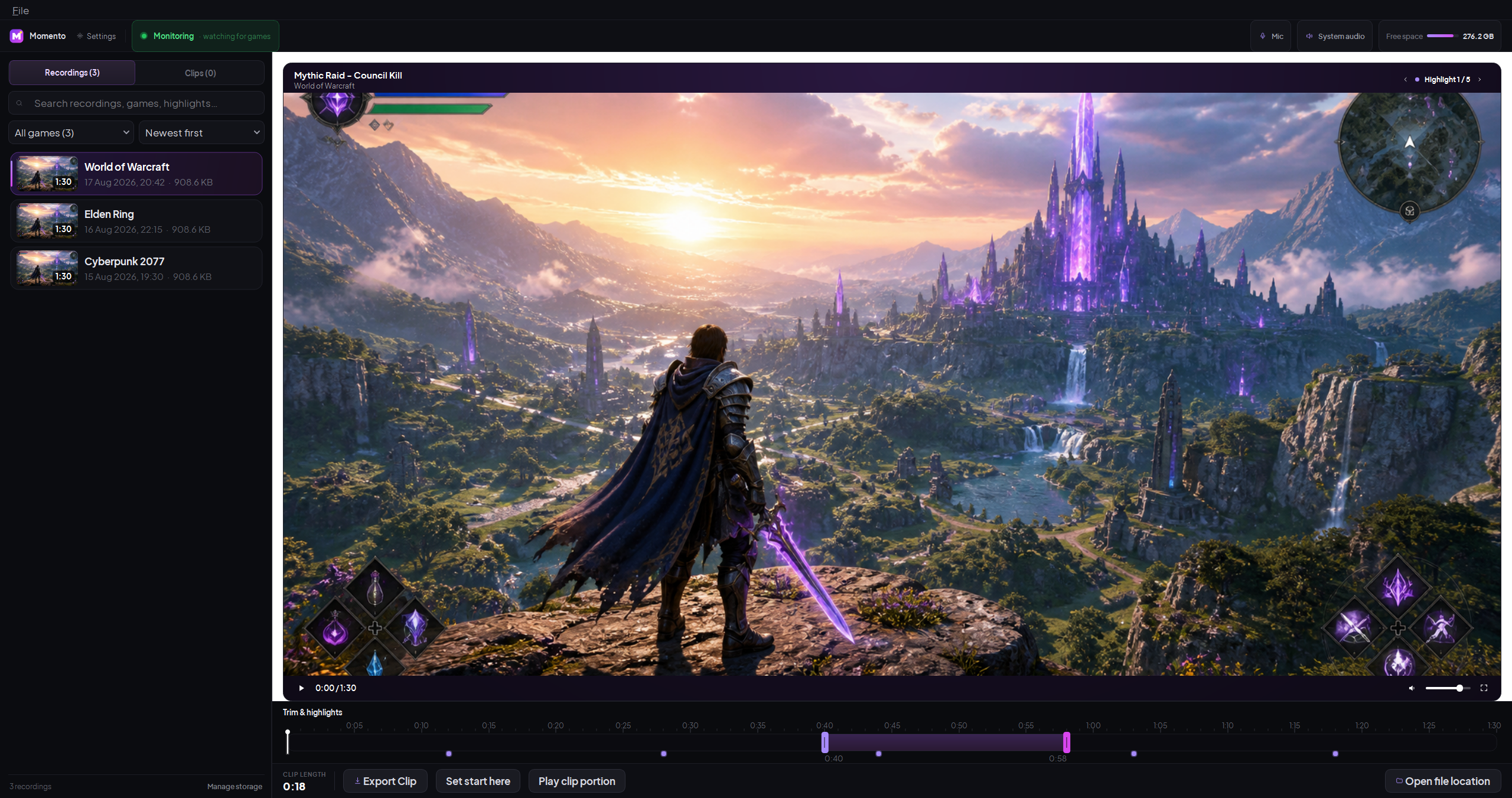 Momento recording library and clip editor
